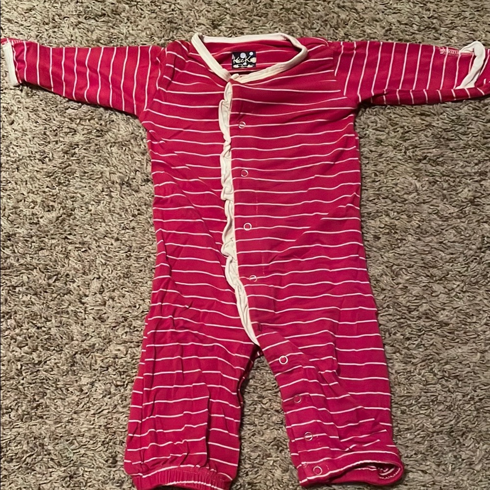Kickee Pants Pink and White Striped Footies with Zipper